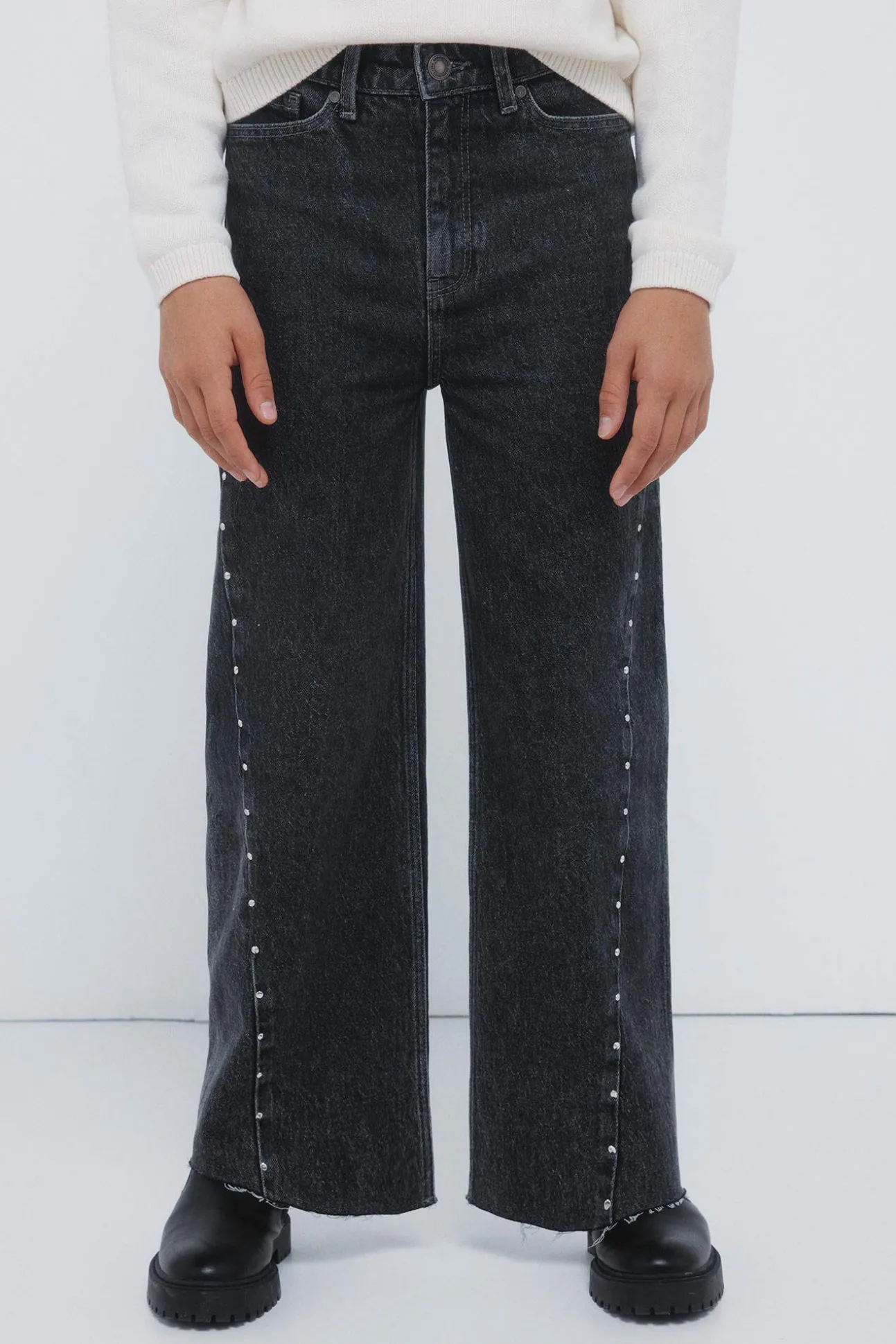 Calça jeans culotte com denim para menina