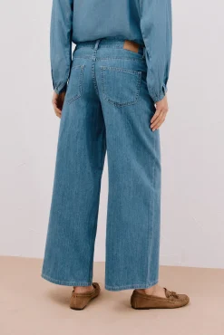 Calça jeans palazzo longa