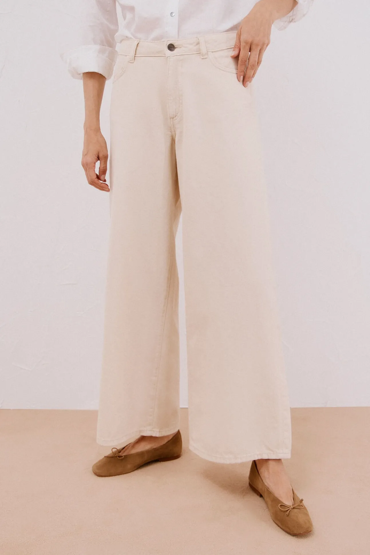 Calça jeans palazzo longa