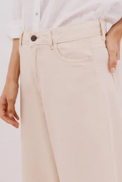 Calça jeans palazzo longa
