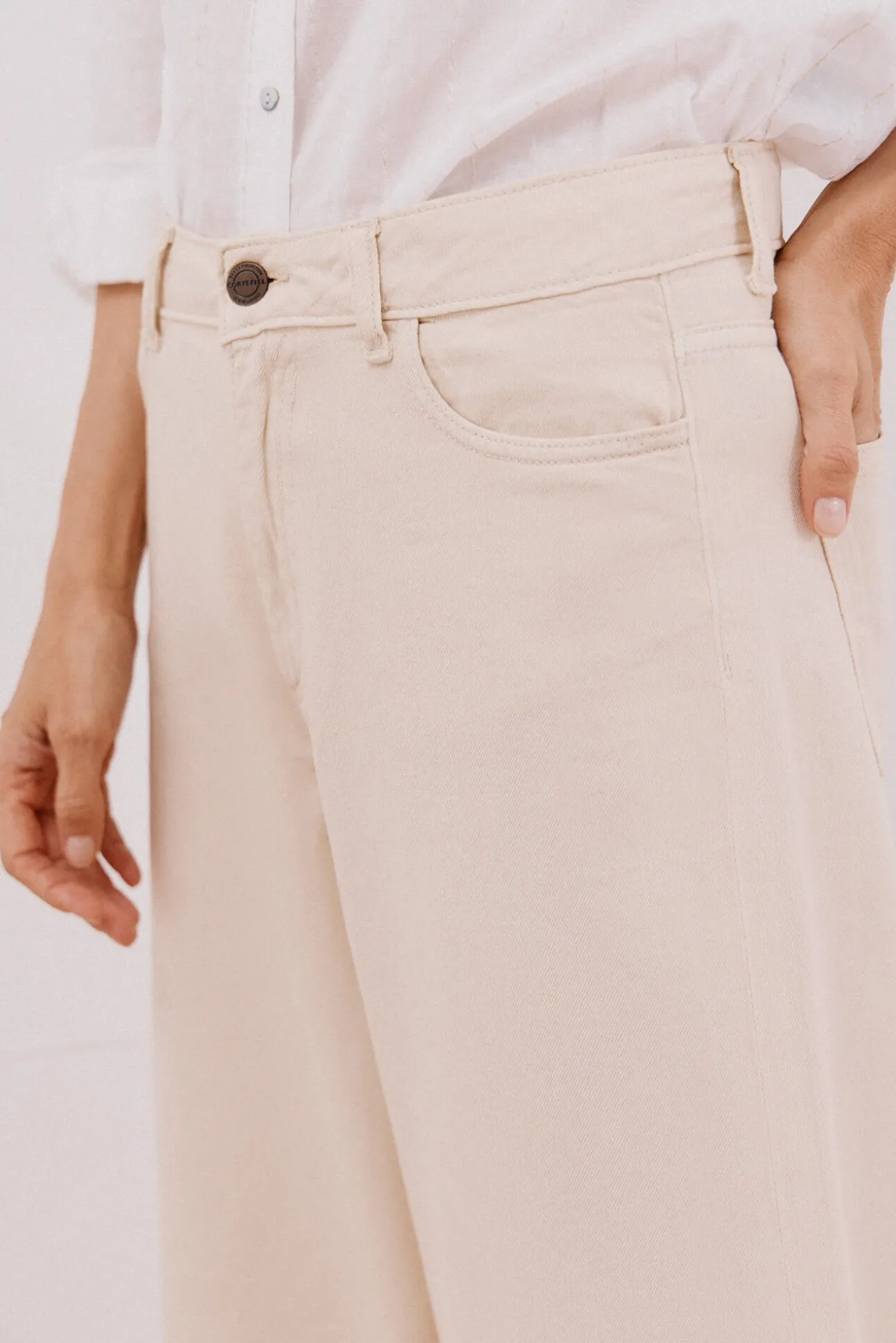 Calça jeans palazzo longa