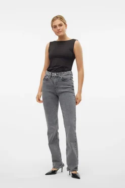 Calça jeans reta de cintura alta