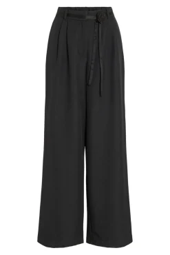 Calça social de pernas largas com cinto de flores