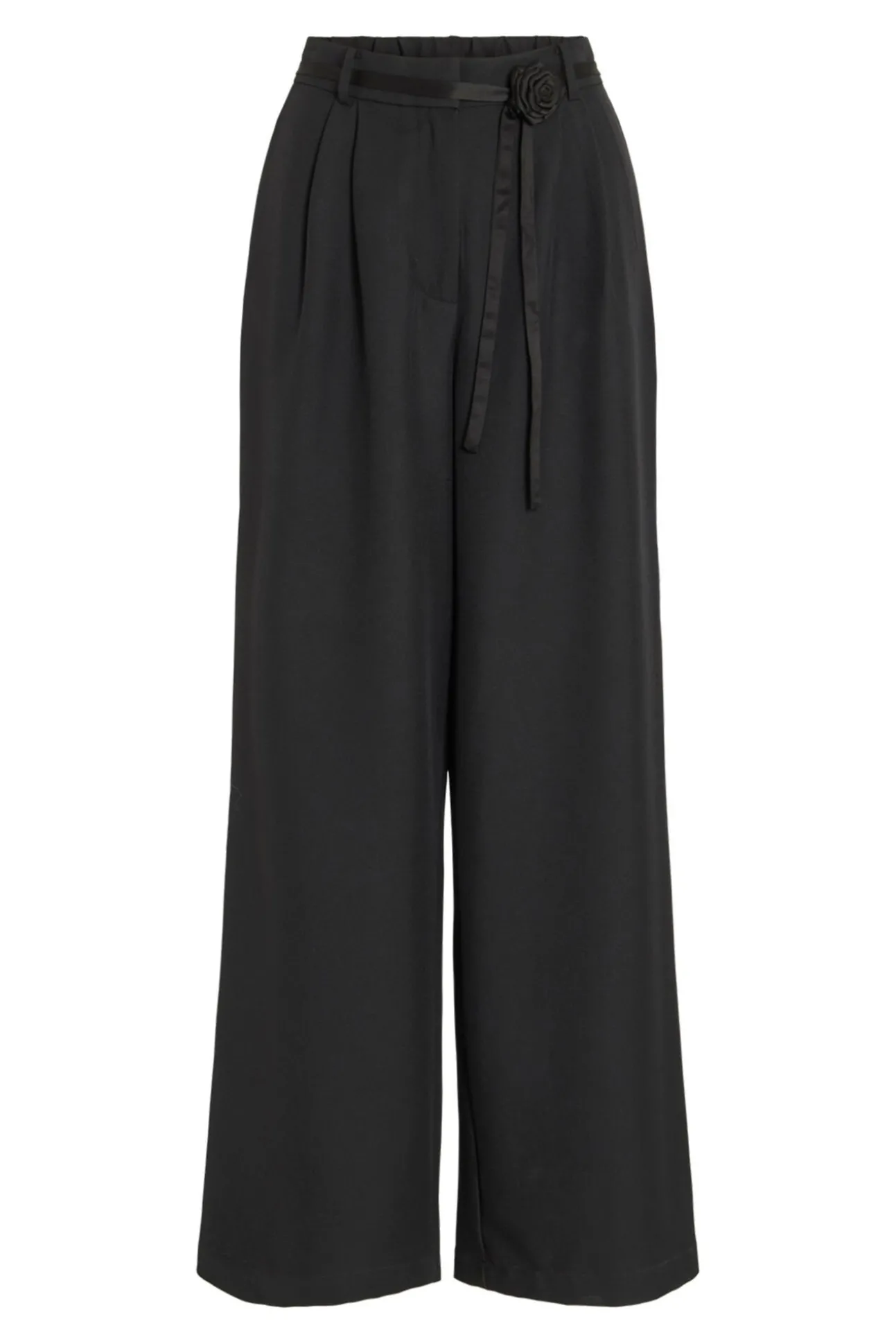 Calça social de pernas largas com cinto de flores