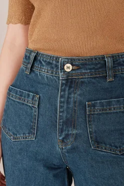 Calças denim de cintura alta
