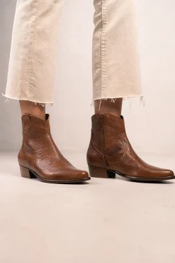 Calíope Botins cowboy vintage de pele