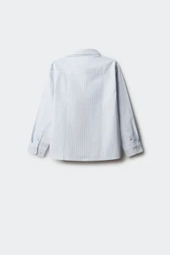 Camisa azul listrada fina para menino