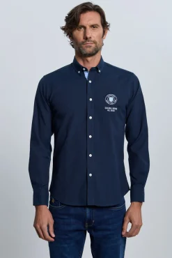 Camisa bordada azul marinho