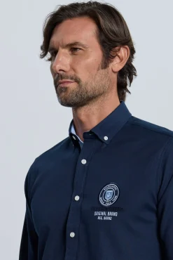 Camisa bordada azul marinho