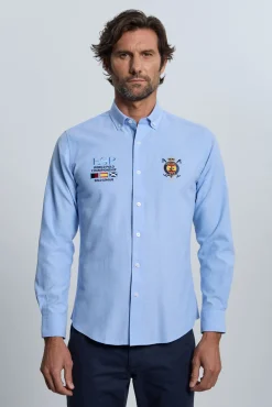 Camisa bordada Espanha azul claro