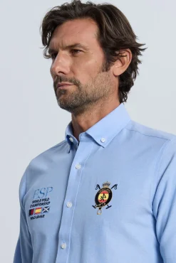Camisa bordada Espanha azul claro