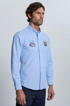 Camisa bordada Espanha azul claro