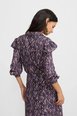 Camisa com babados e estampado Ikat no ombro