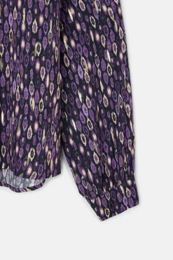 Camisa com babados e estampado Ikat no ombro