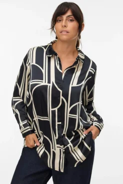 Camisa de cetim de manga manga plus size