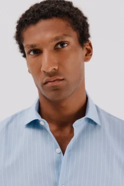 Camisa de fato riscas fácil de engomar