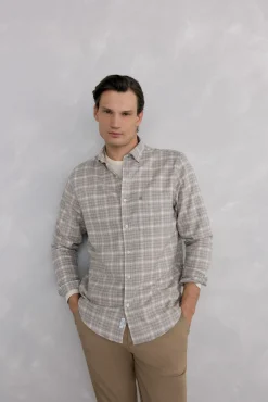 Camisa de flanela aos quadrados tecido italiano
