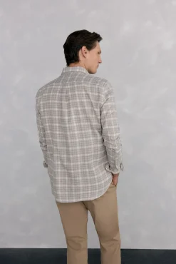 Camisa de flanela aos quadrados tecido italiano