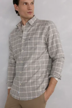 Camisa de flanela aos quadrados tecido italiano