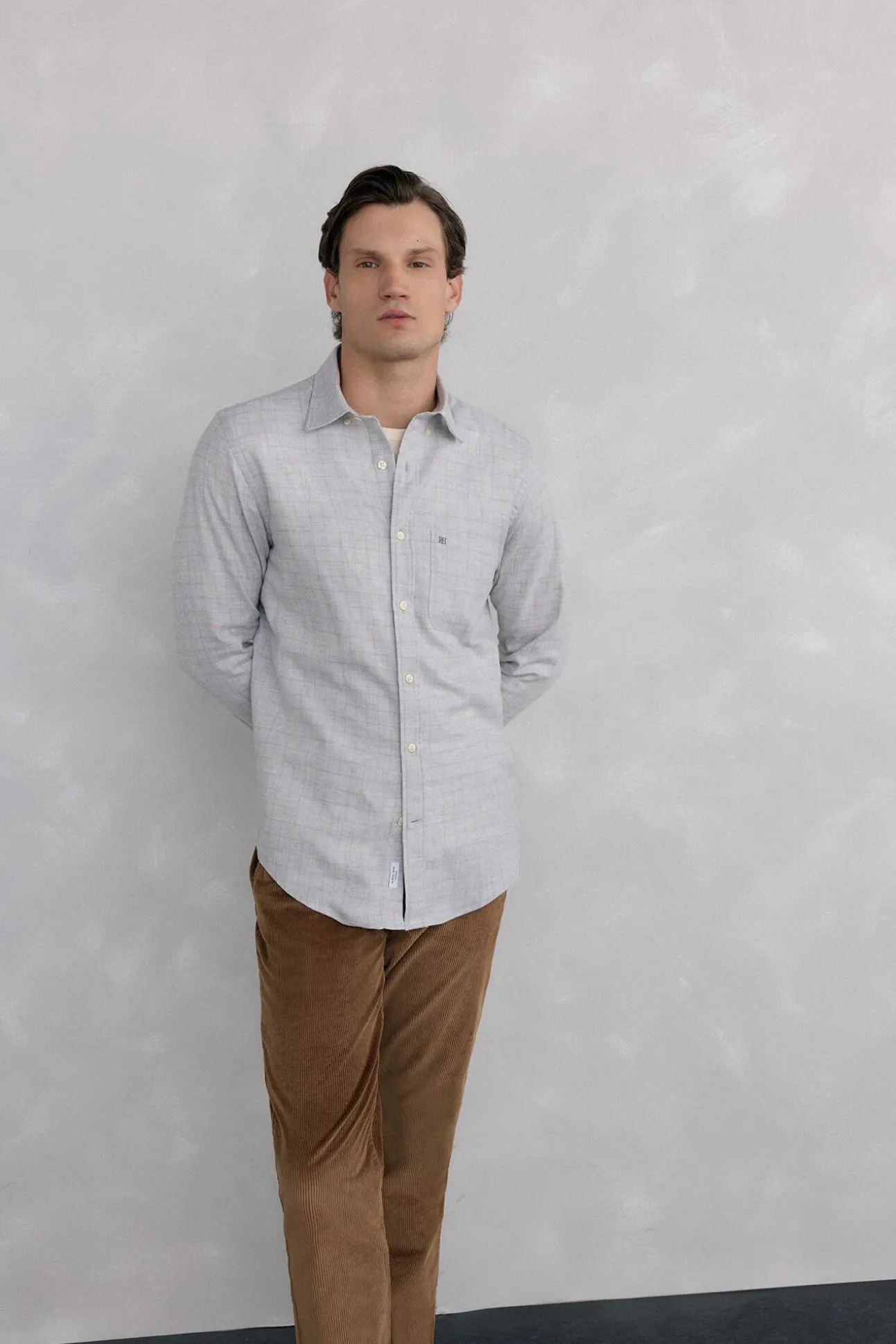 Camisa de flanela aos quadrados tecido italiano