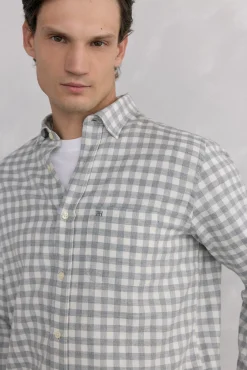 Camisa de flanela aos quadrados tecido italiano