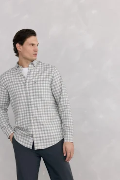 Camisa de flanela aos quadrados tecido italiano