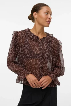 Camisa de manga comprida com folhos