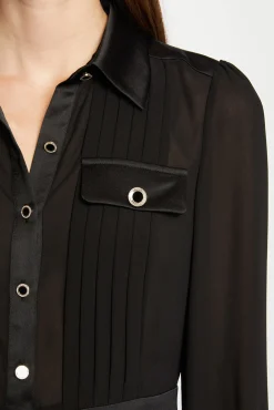 Camisa de manga comprida com pregas