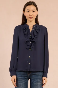 Camisa de manga comprida com detalhe de babados