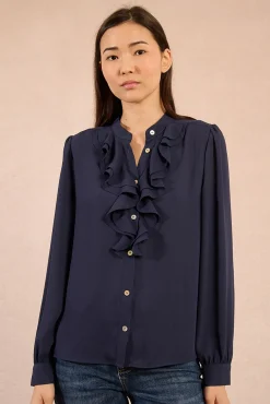 Camisa de manga comprida com detalhe de babados
