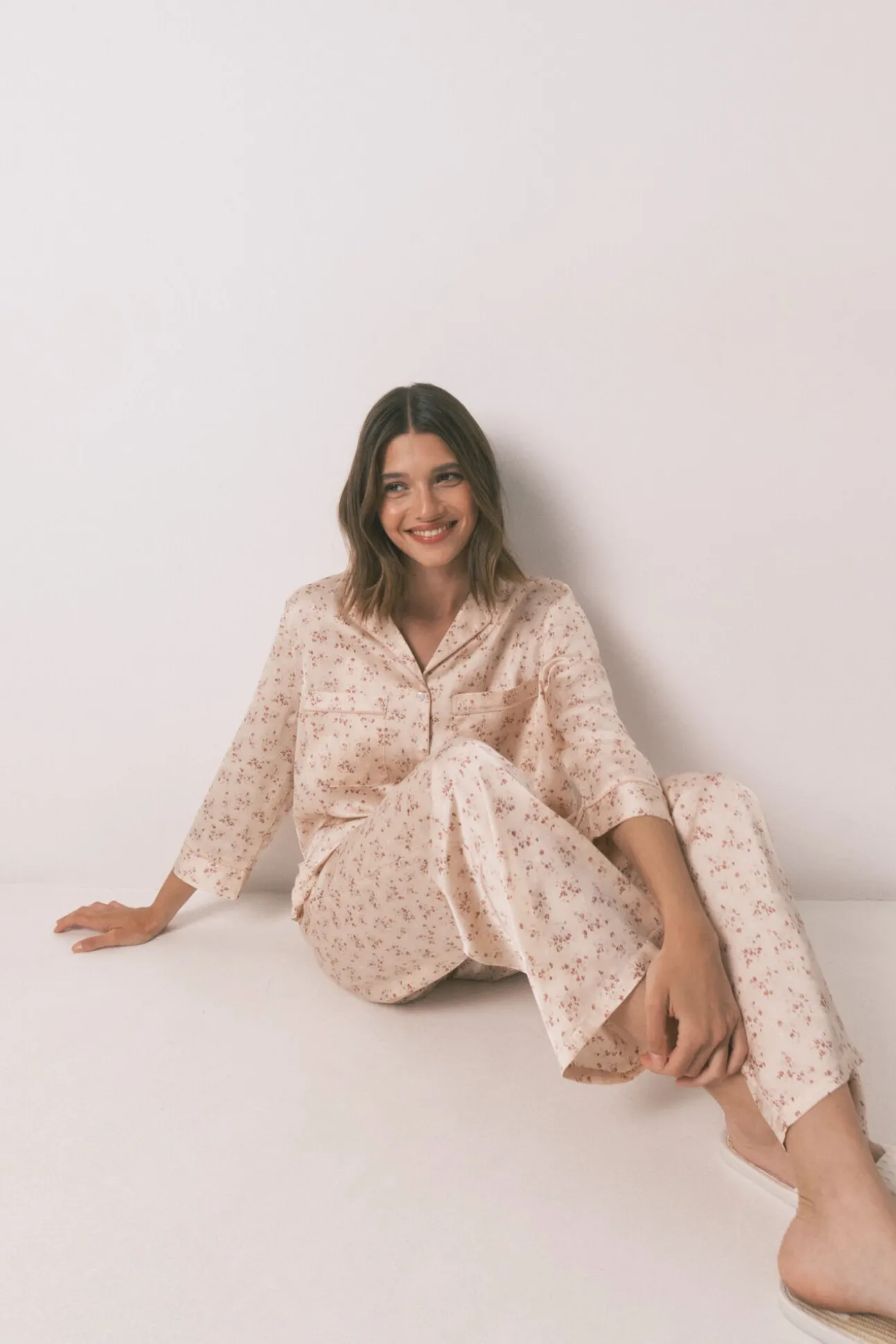 Camisa de pijama longa de cetim rosa