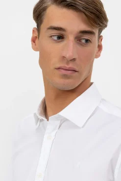 Camisa de popelina elástica com gola italiana
