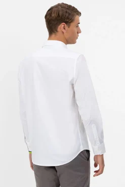 Camisa de popelina elástica com gola italiana