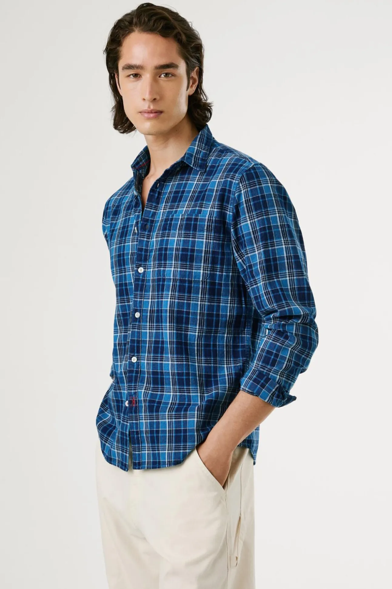 Camisa de Popelina xadrez de corte regular