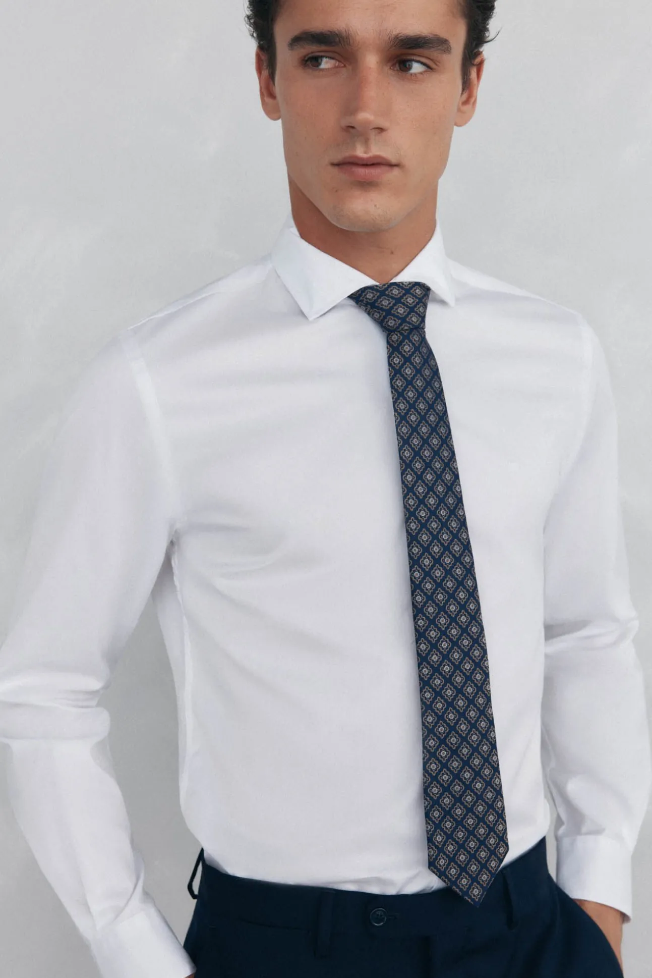 Camisa de sarja lisa, fácil de passar + anti-odor, corte slim