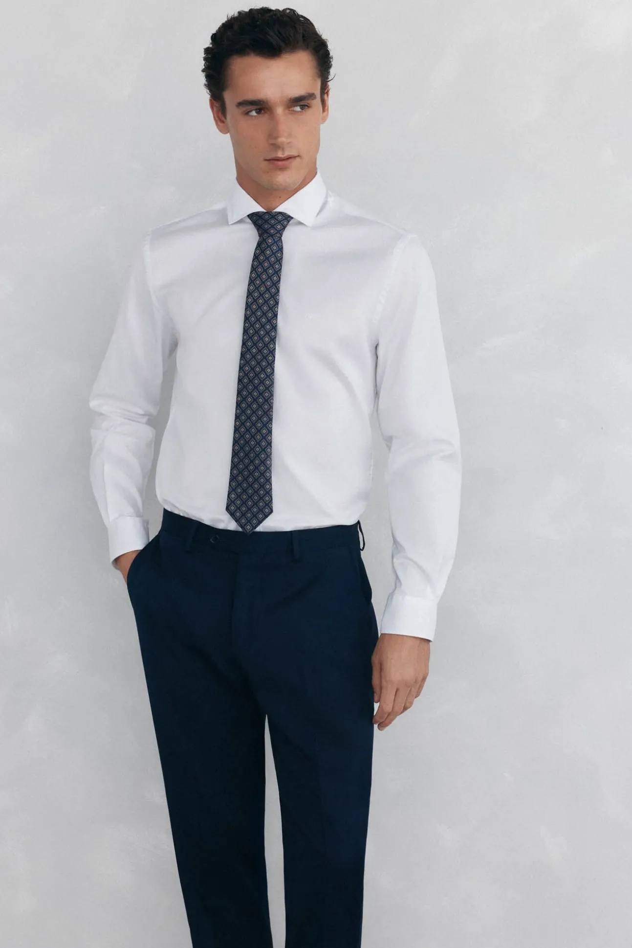 Camisa de sarja lisa, fácil de passar + anti-odor, corte slim