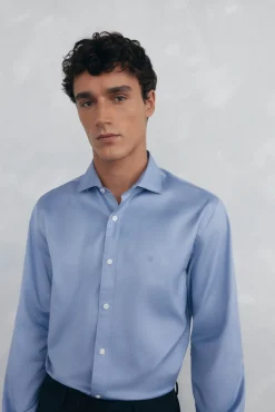 Camisa de sarja lisa, fácil de passar + anti-odor, corte slim