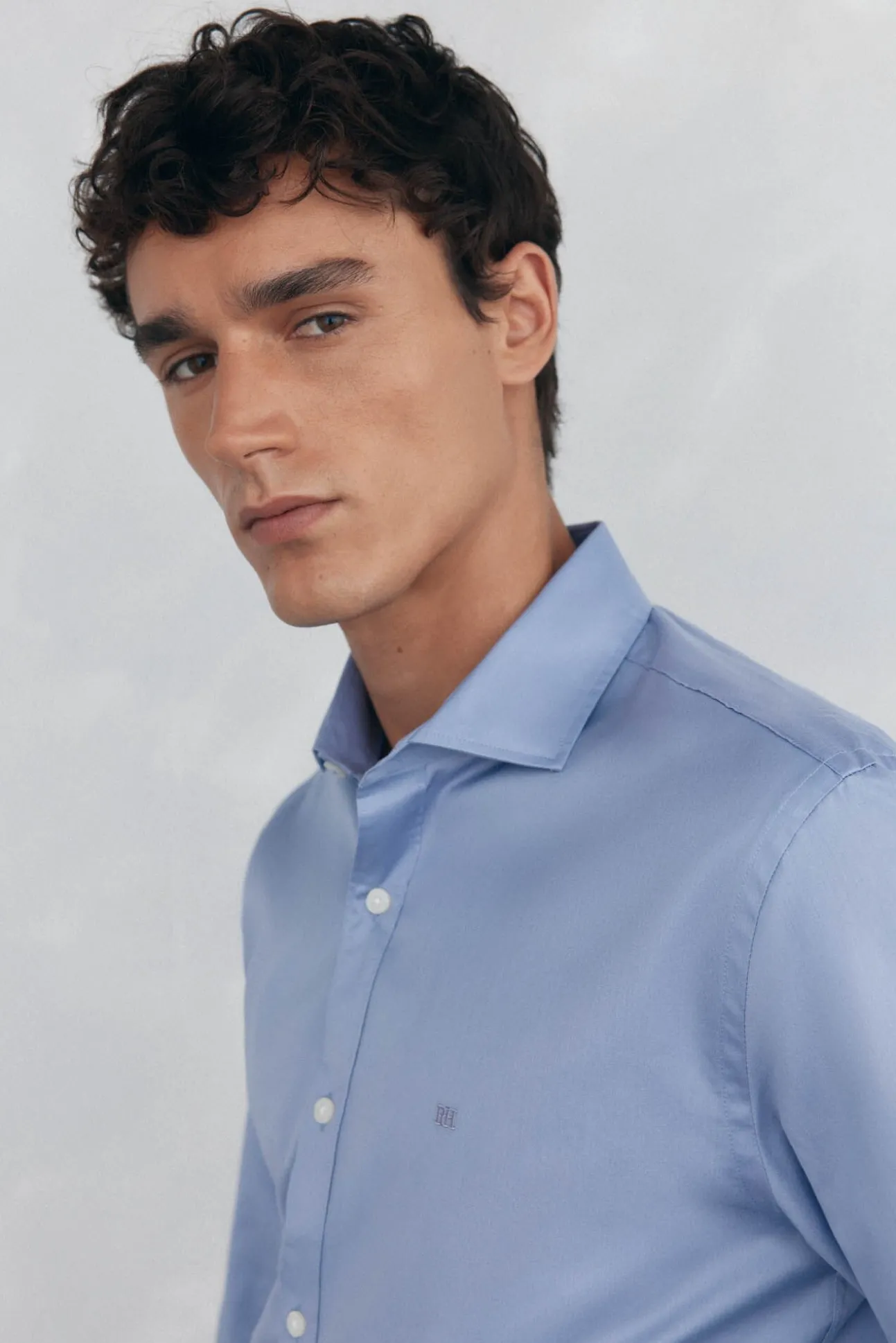 Camisa de sarja lisa, fácil de passar + anti-odor, corte slim