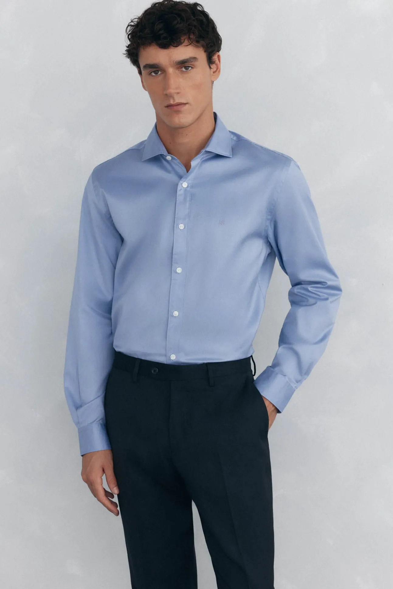 Camisa de sarja lisa, fácil de passar + anti-odor, corte slim