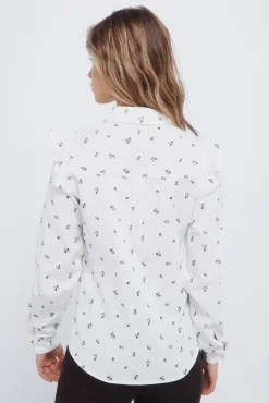 Camisa de veludo cotelê com babados nos ombros