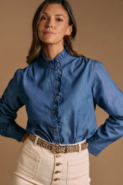 Camisa denim com babados Javiera