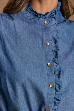 Camisa denim com babados Javiera