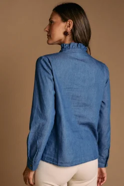 Camisa denim com babados Javiera