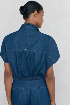 Camisa denim com laço