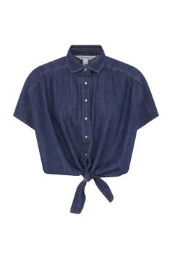 Camisa denim com laço