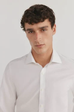 Camisa lisa sem ferro + abotoaduras resistentes a manchas