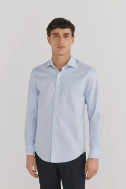 Camisa lisa sem ferro + abotoaduras resistentes a manchas