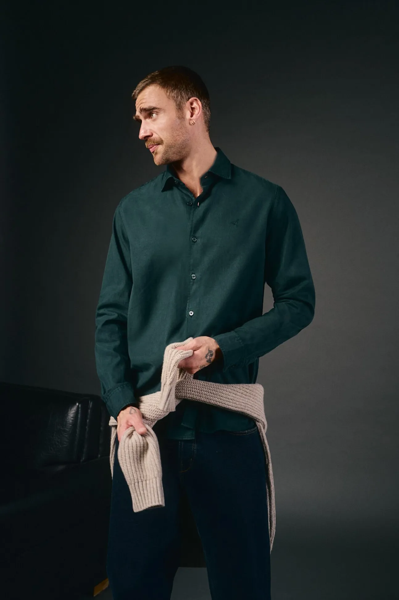 Camisa liso de algodão tencel sarja