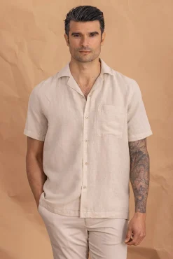 Camisa manga curta com linho