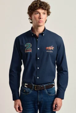 Camisa masculina modelo cavalo azul marinho Valecuatro